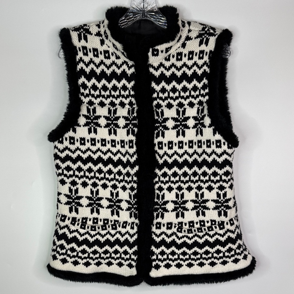 Talbots Black & White Nordic Fair Isle Vest Size Large